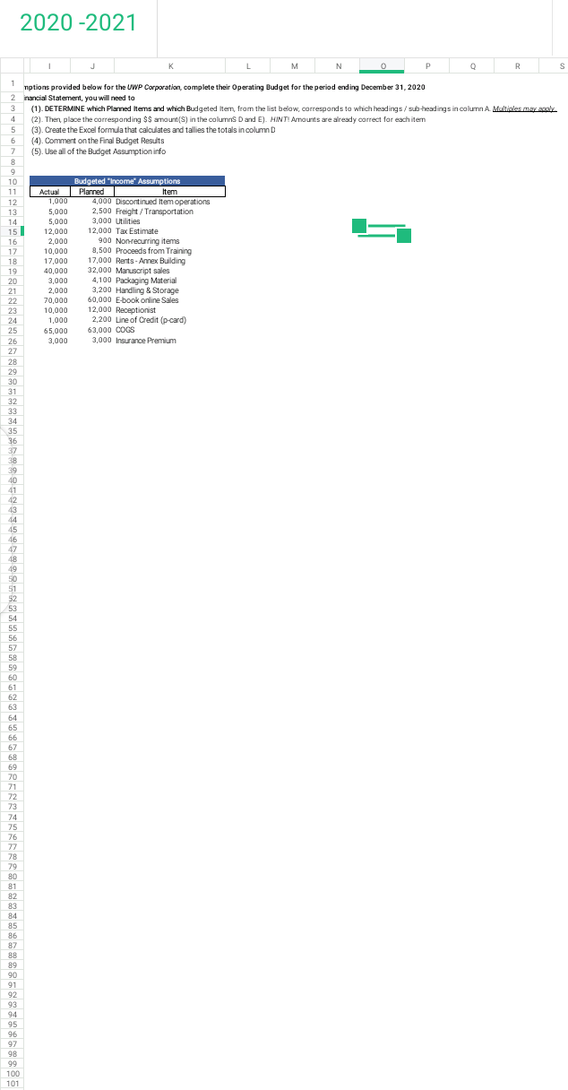co late: For this Firancial Statement, you will need to (1). DETERWIINE