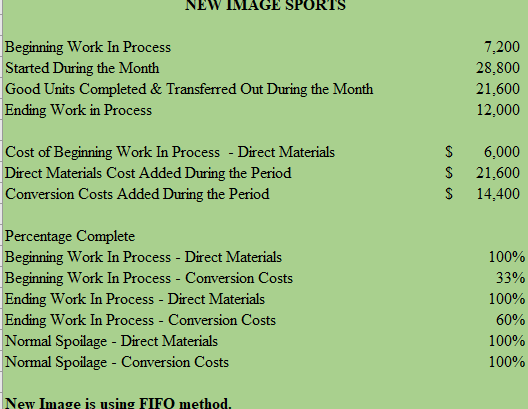  NEW IMAGE SPORTS Beginning Work In Process Started During the Month