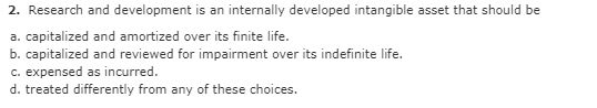  2. Research and development is an internally developed intangible asset that