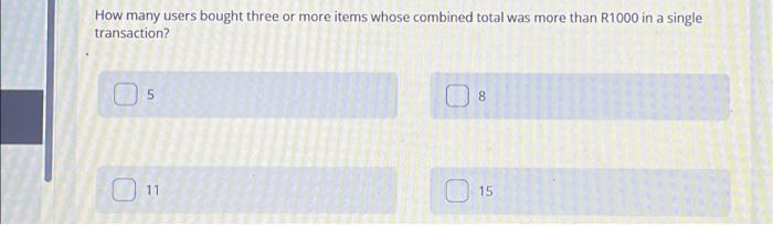  How many users bought three or more items whose combined total