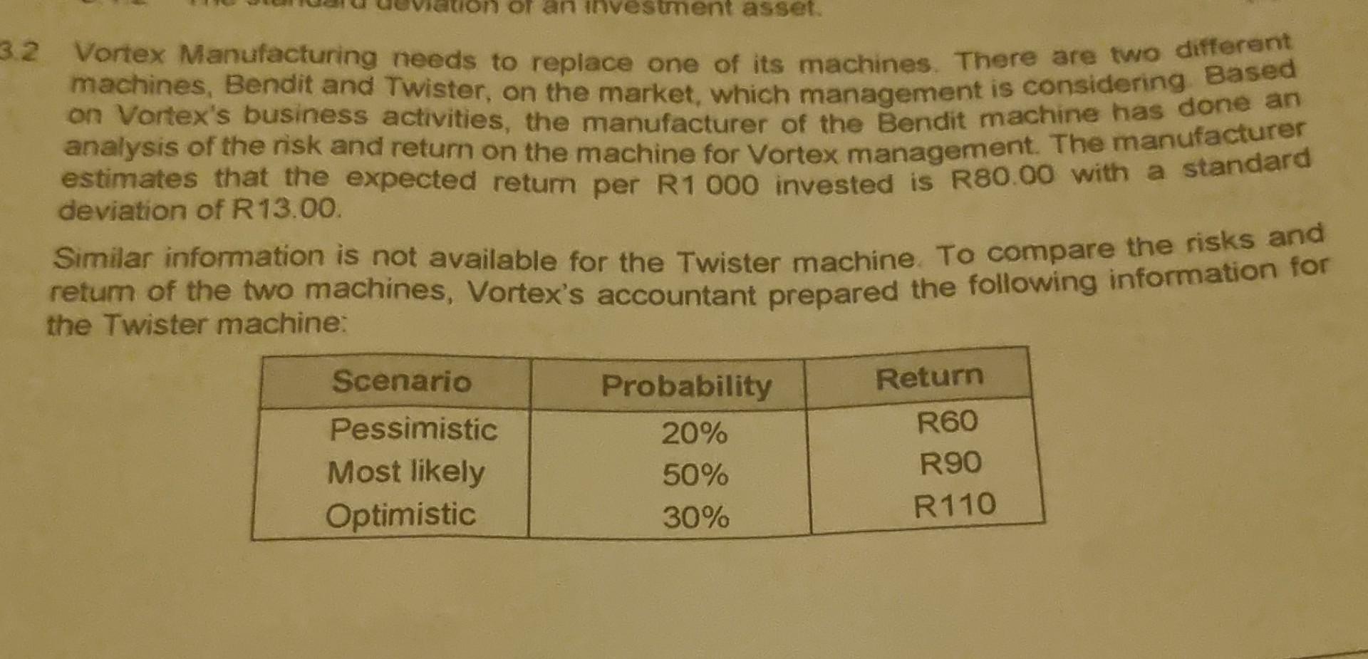 answers to the nearest whole number. 3.2.1 Calculate the expected return for