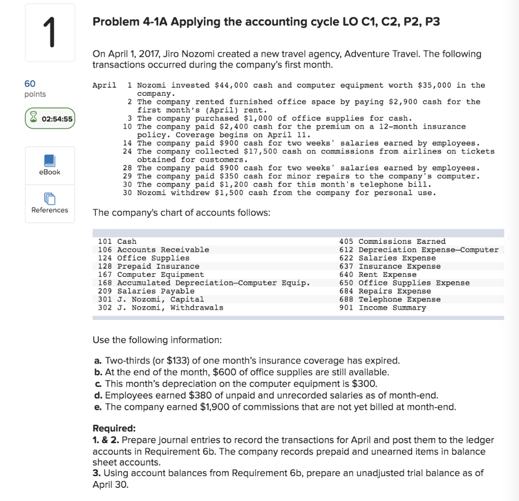  1 Problem 4-1A Applying the accounting cycle LO C1, C2, P2,