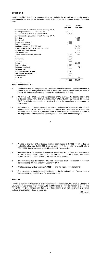 QUESTION 2 Nan Che Chic cum supplying slecron gaugels i lento