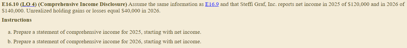  E17.10(LO 4)(Comprehensive Income Disclosure) Assume the same information as E17.9 and