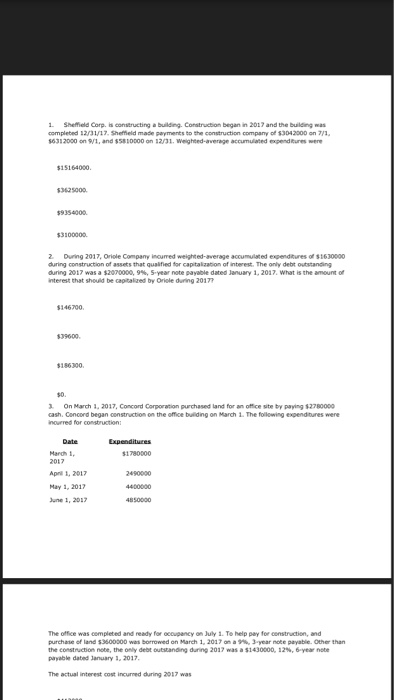  Shefield Corp. is constructing a building. Construction began in 2017 and