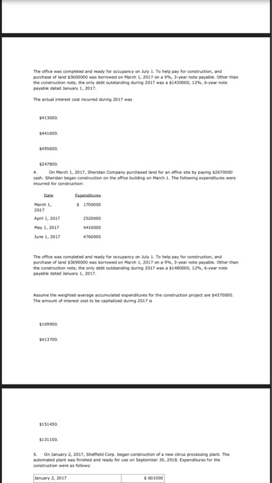 the building was complebed 12/31/17. Sheffield made payments to the construction company