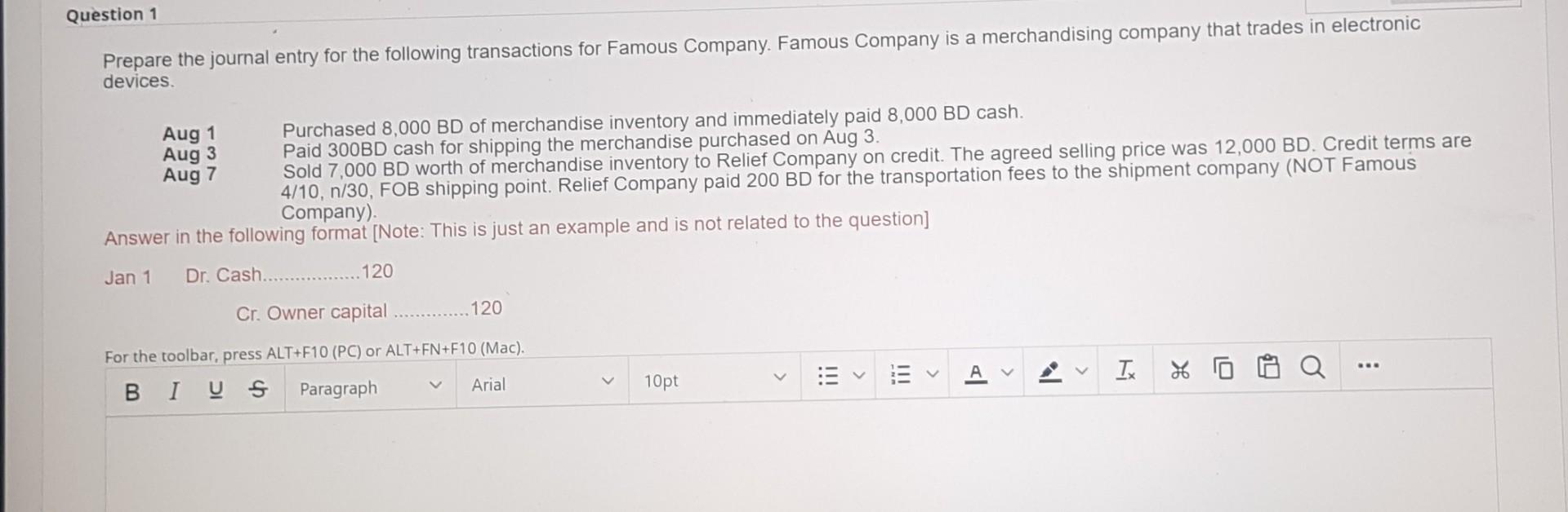 ACC112 Q1 please help Question 1 Prepare the journal entry for