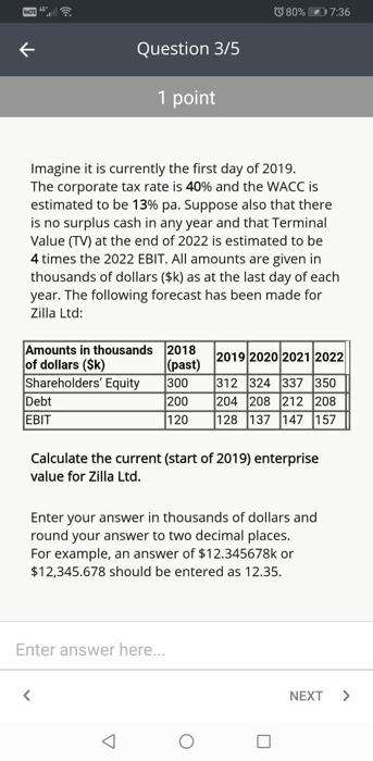  80% 17:36 + Question 3/5 1 point Imagine it is currently