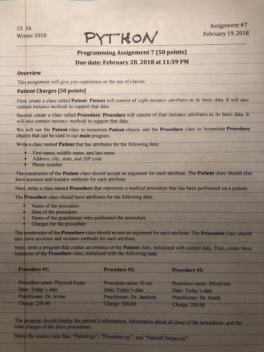  Assignment #7 CS 3A Winter 2018 1PYT HON etnay19,2010 Programming Assignment