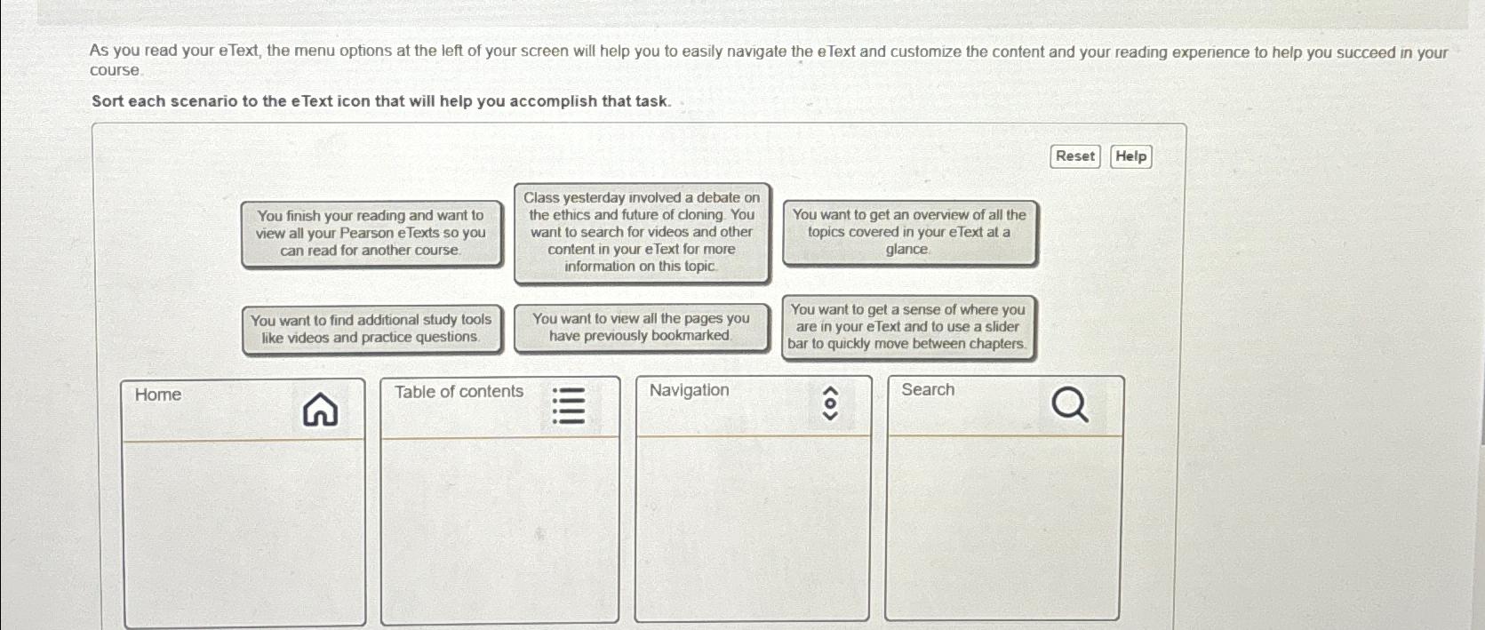  course. Sort each scenario to the e Text icon that will