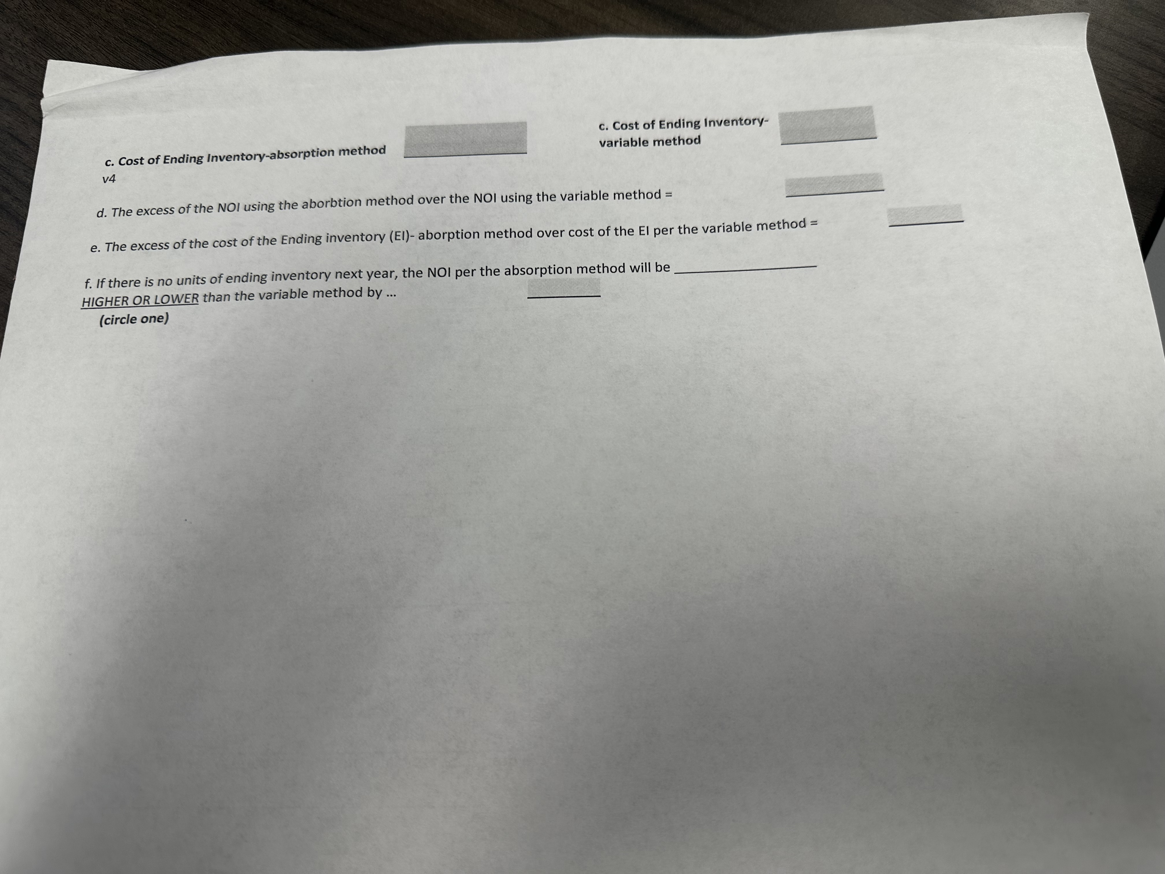 2. Variable Costing a. Cost per unit: Variable Mfg cost per unit