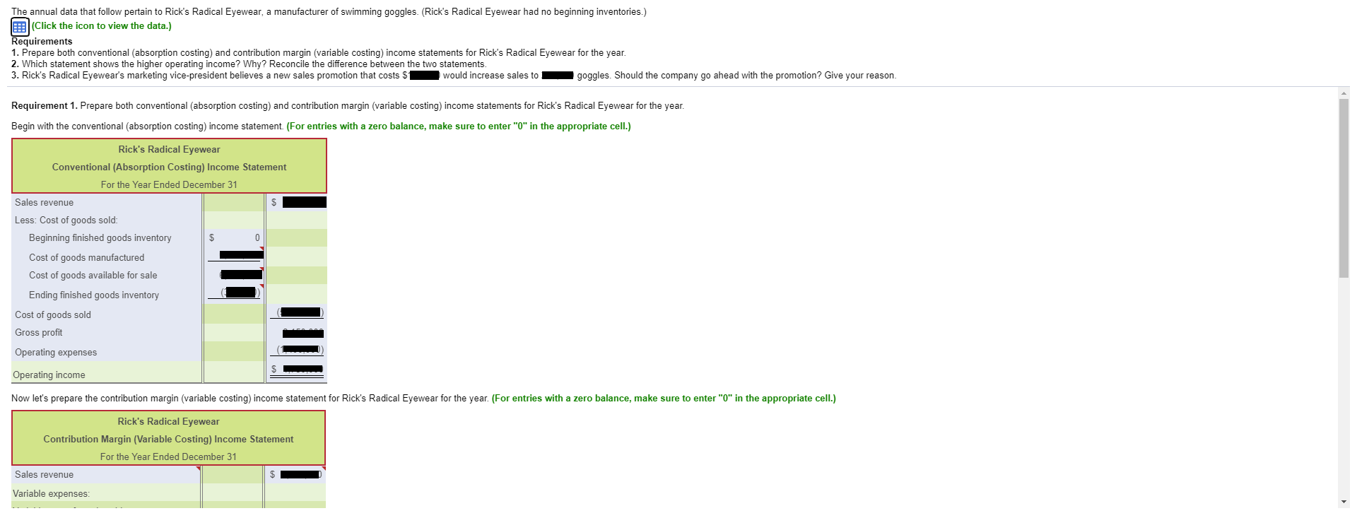 Complete tables in the same format with the information from the last