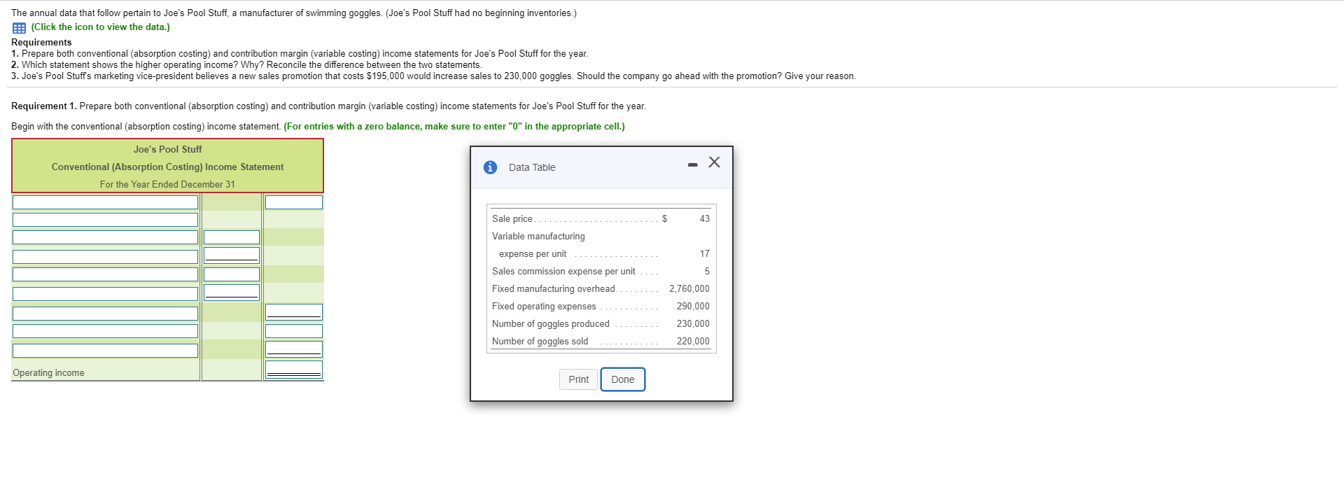 the icon to view the data.) Requirements 1. Prepare both conventional absorption