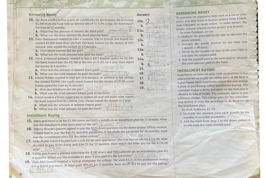 from 1 to 19 and the instruction for these problems is on