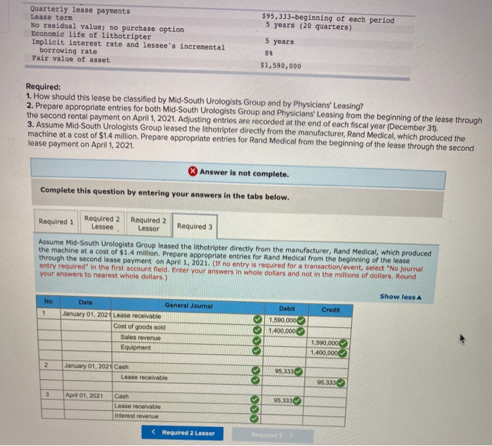 purchased a lithotripter from Rand for $1,590,000 and leased it to Mid-South