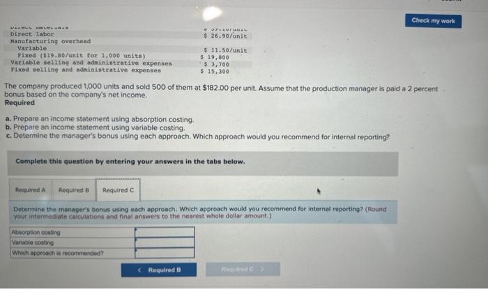Assume that the production manager is paid a 2 percent bonus based
