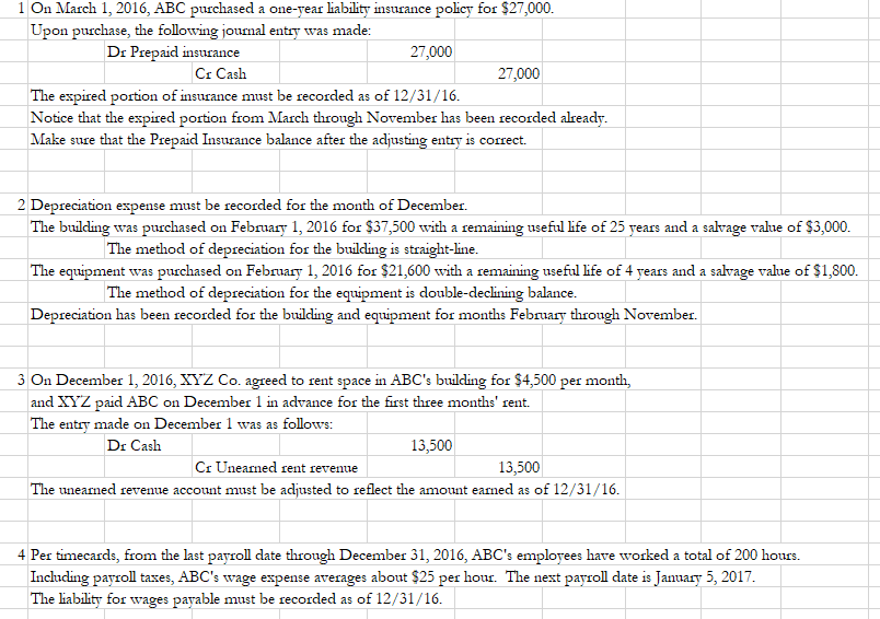 on the "Adjusting Joumal Entries" tab. Remember to include a description under