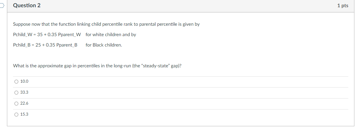  Question 2 1 pts Suppose now that the function linking child