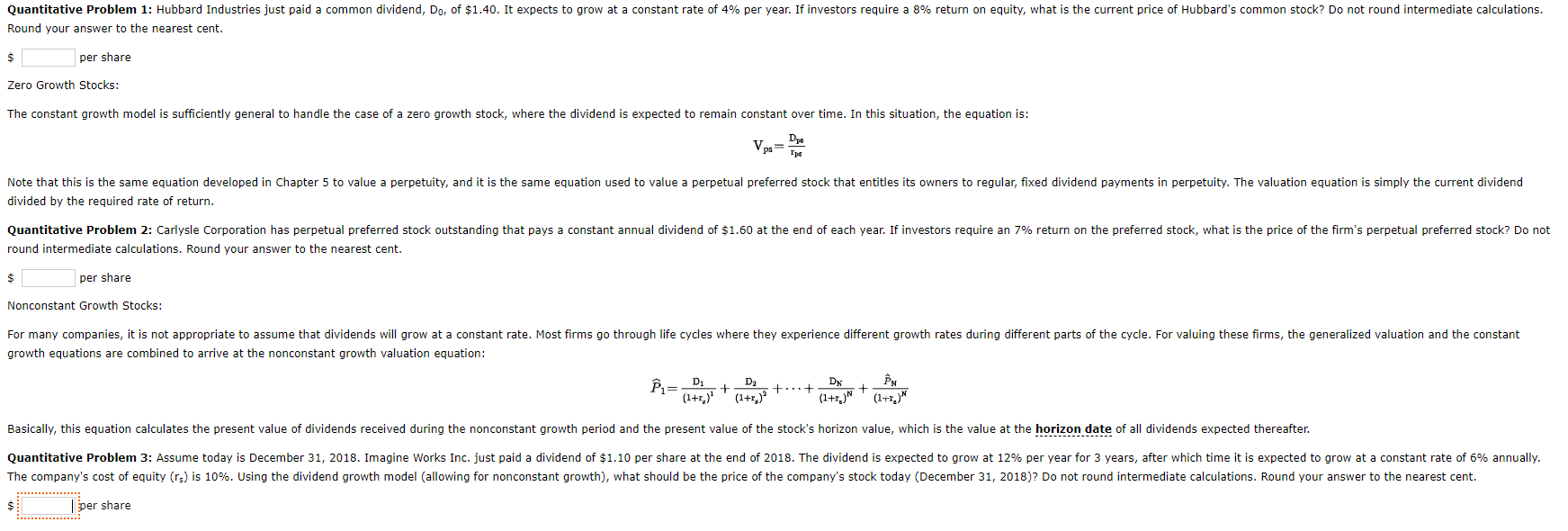  Round your answer to the nearest cent. per share Zero Growth