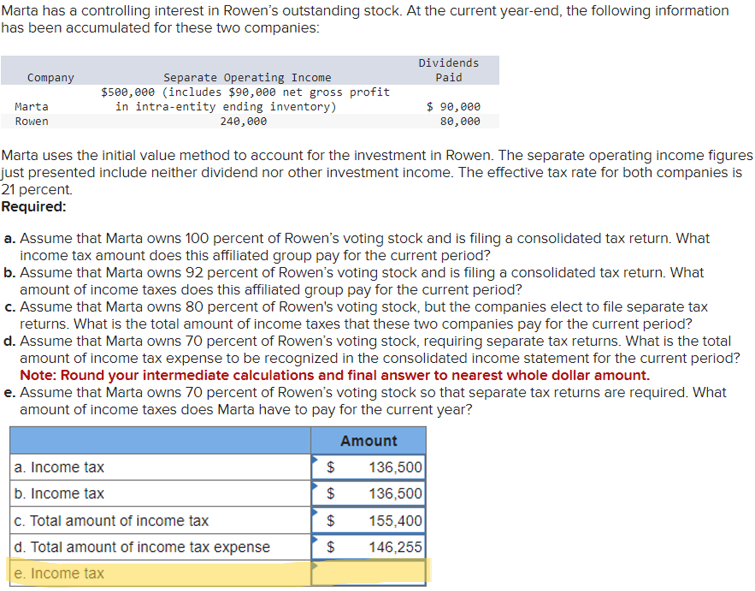  PLEASE HELP SOLVE E.(A THROUGH D ARE ALREADY CORRECT) Marta has