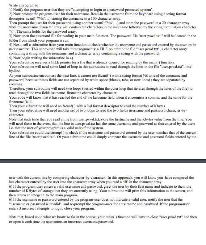  help? Write a program to 1) Notify the program-user that they