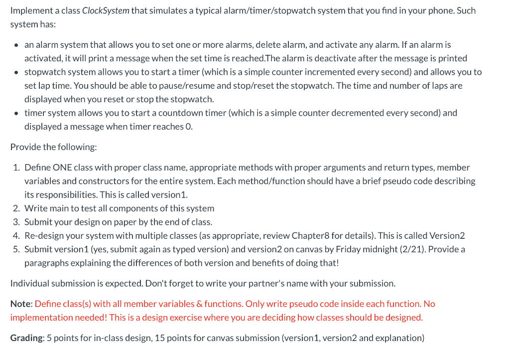  Java handwriting thank you Implement a class ClockSystem that simulates a