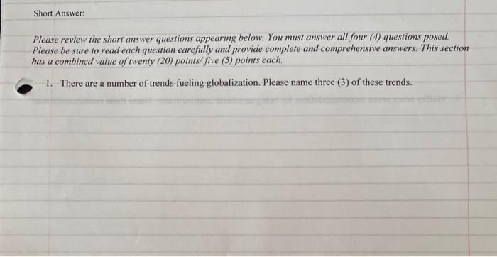  This is a short answer type of question that is related