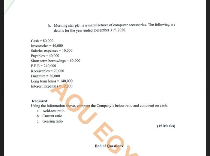  please help me solve it step by step b. Morning star