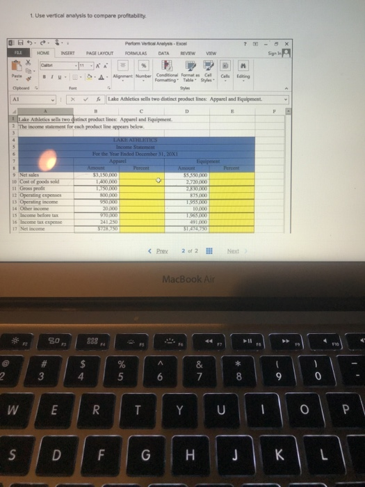  1. Use vertical analysis to compare profitability QH3- Perform Vertical Analysis