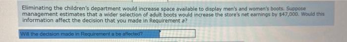 do so. Last year's income statements follow, Men's Women's Children's Department Department