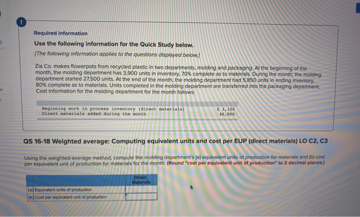  2 Required information Use the following information for the Quick Study