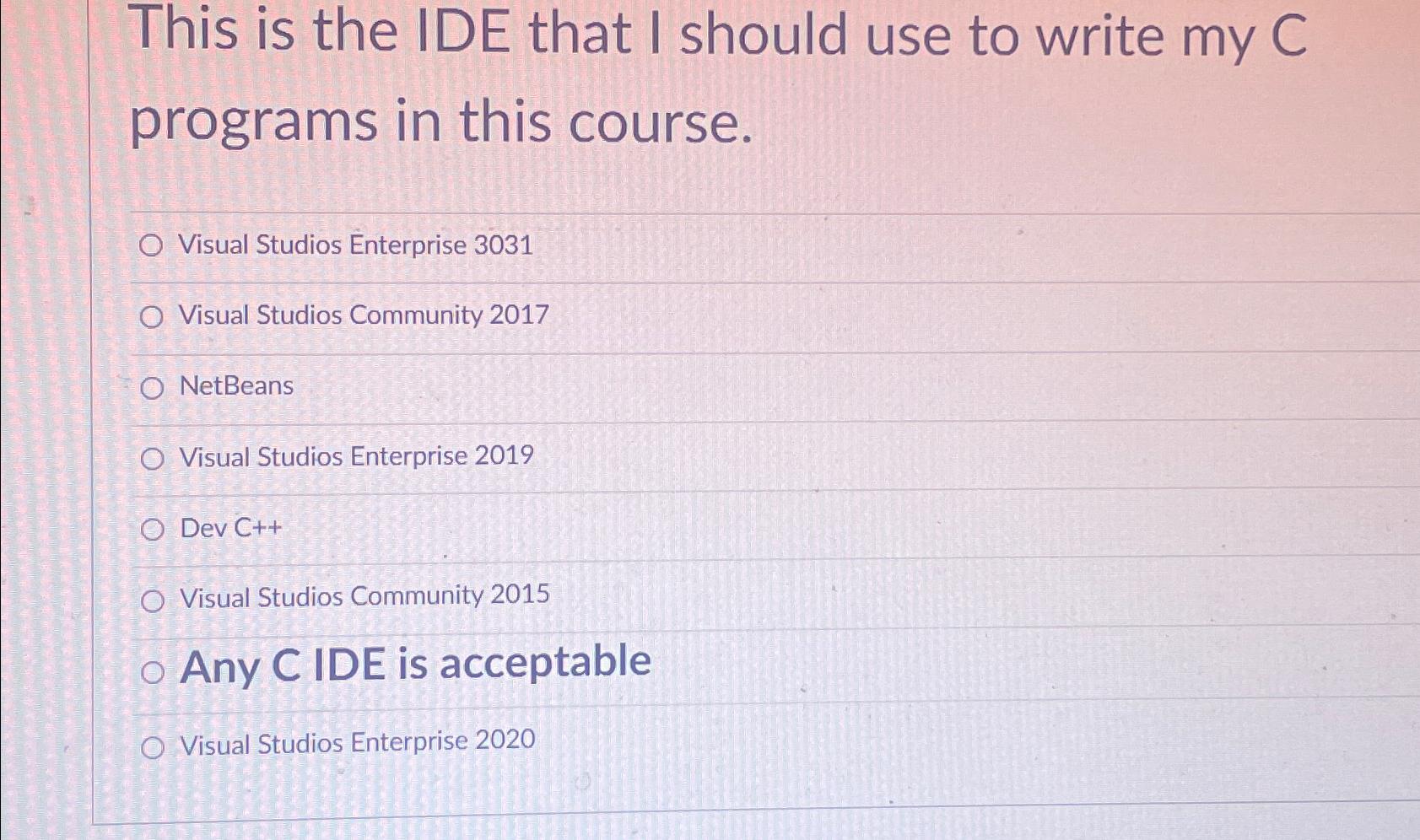  This is the IDE that I should use to write my