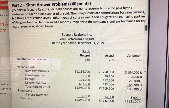  Jarch Part 2 - Short Answer Problems (40 points) (15 points)