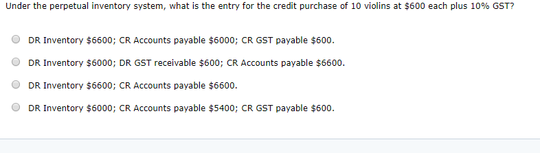  Under the perpetual inventory system, what is the entry for the