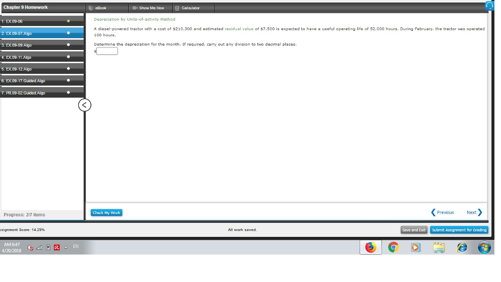 Chapter 9 Homework eBook ? Show Me How Calculator Matho 1.