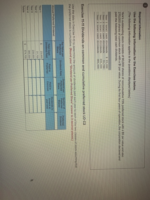 Exercises below. The following information applies to the questions displayed below.) York's