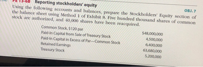  OBJ.7 U PE 13-6B Reporting stockholders' equity Using the following accounts