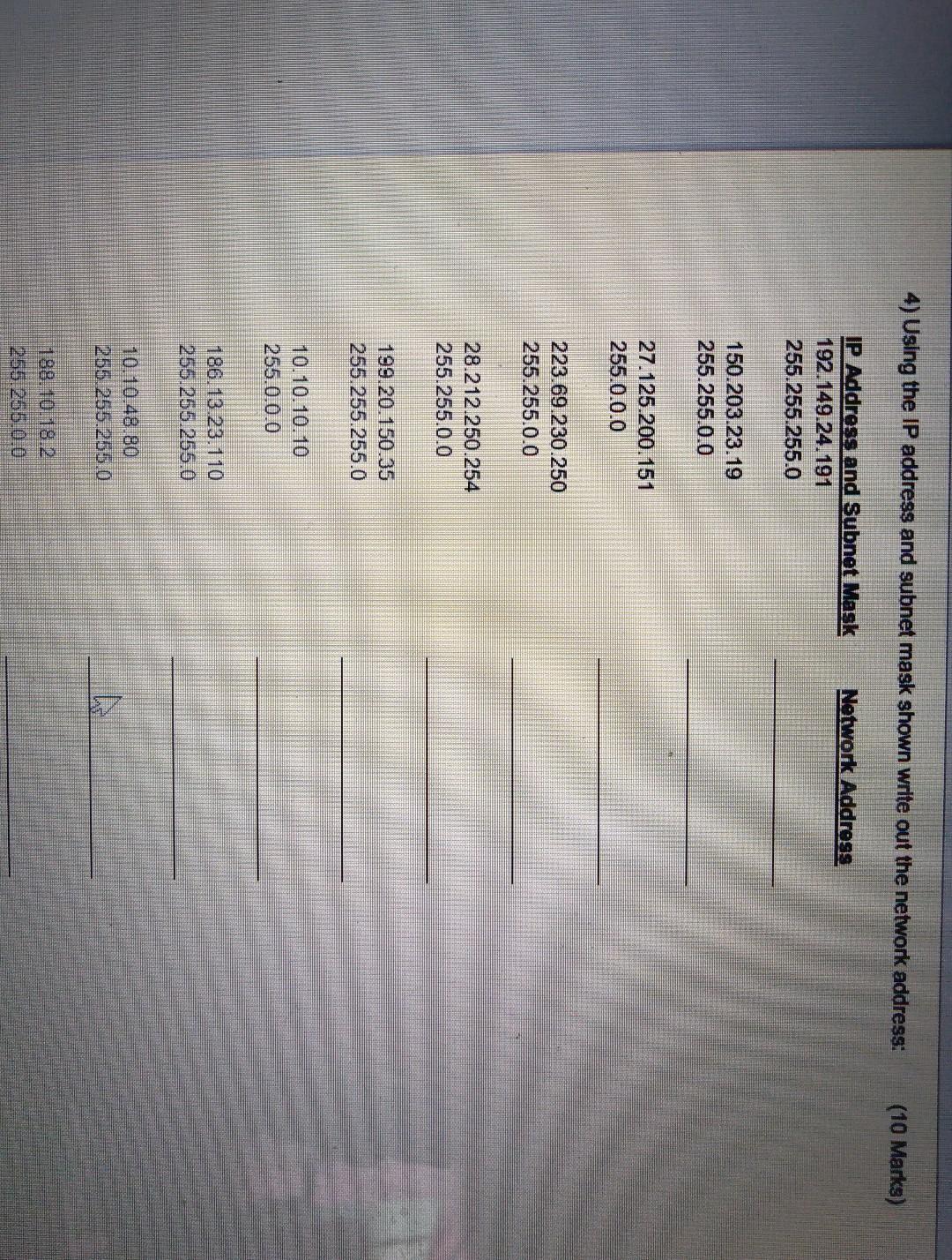 00010010.00000100 01110111. 00010010.00101101.00000000 11111001. 11110000.01010000.01001110 01011111.00000000.000001010101011010 10011110.01100010 01010000.00000000 2) Circle the network