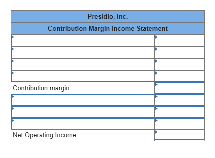for the Income Statements. Consider the following information for Presidio Inc.'s most