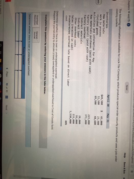  52.252 ms.mheducation.com%252Fmghmid * Chapters 14 and 15 Saved Help Save &