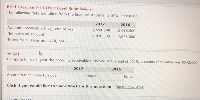  Brief Exercise 9-11 (Part Level Submission) The following data are taken