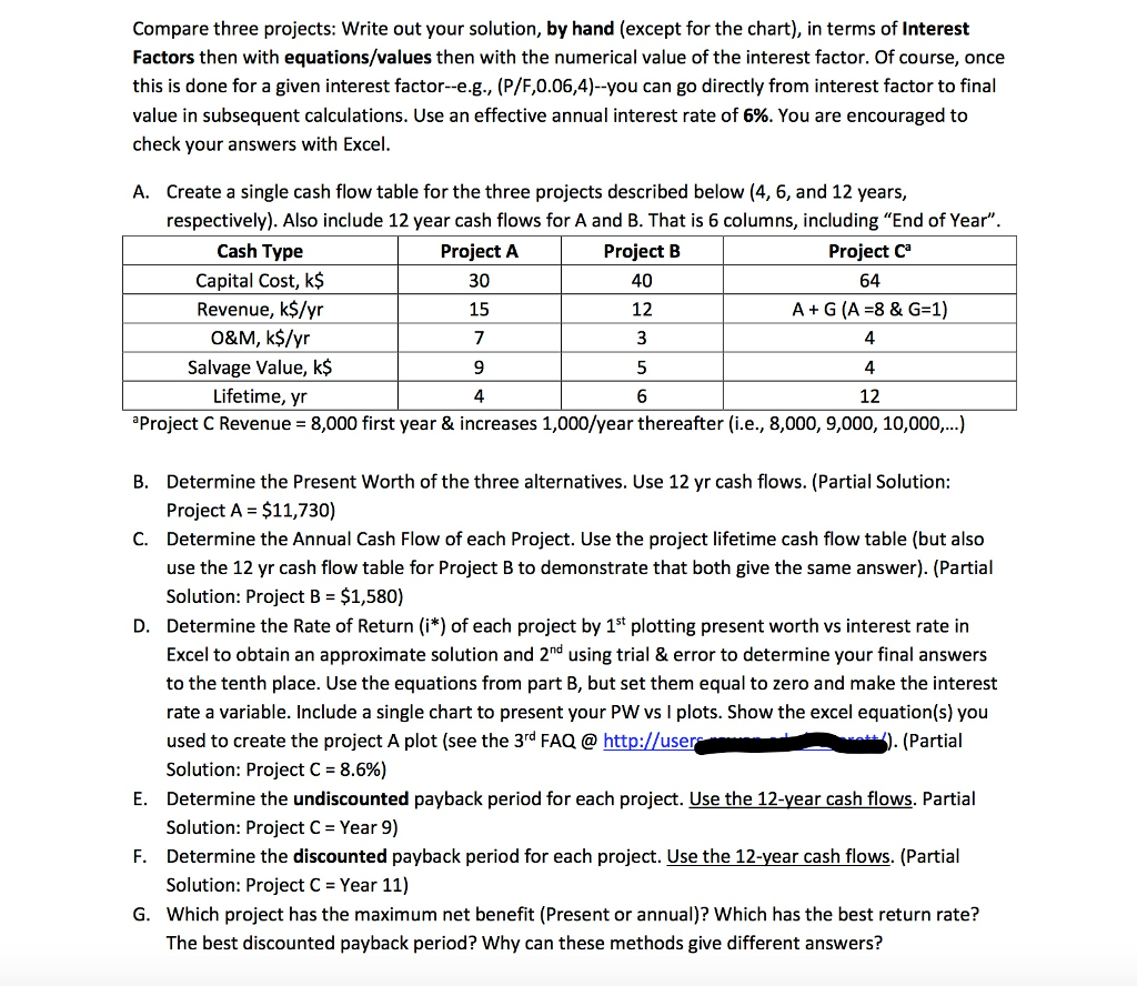 Need help with D. Compare three projects: Write out your solution, by