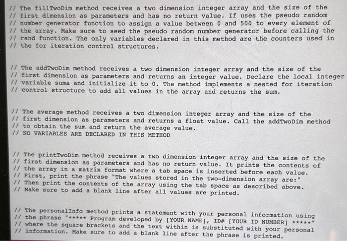 named COLUMNS and initialize to 5 I/ The following methods receive a