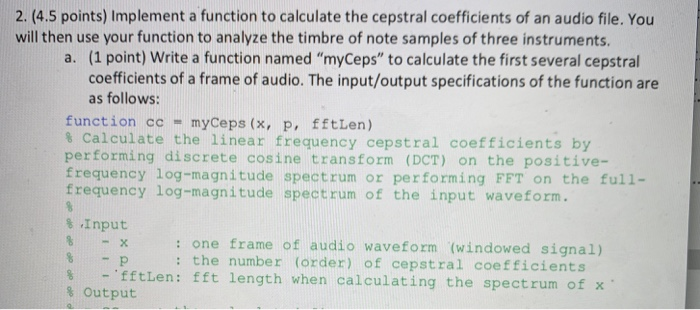  matlab code 2. (4.5 points) Implement a function to calculate the
