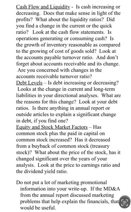 each section. Support your observations with numbers from your ratios or directional