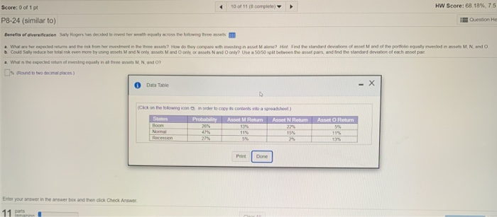  What are her expected returns and the risk from her investment