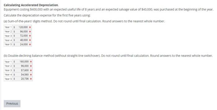 need assitance solving this problem Calculating Accelerated Depreciation. Equipment costing $400,000 with