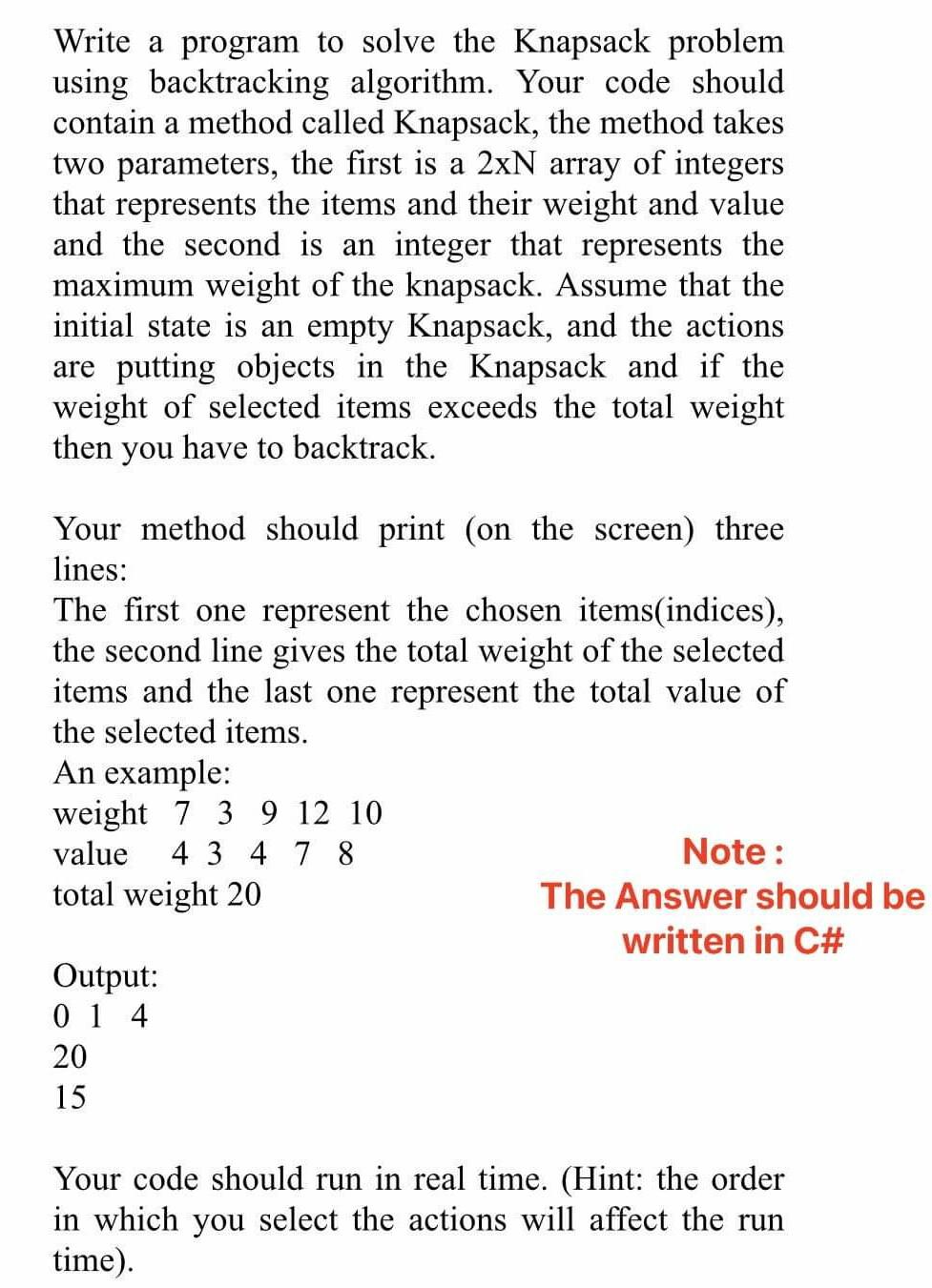  in C# please not C++ Write a program to solve the