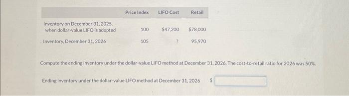  Compute the ending inventory under the dollar-value LIFO method at December