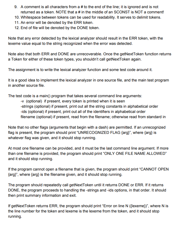 lexical analyzer, you will be provided with a description of the lexical